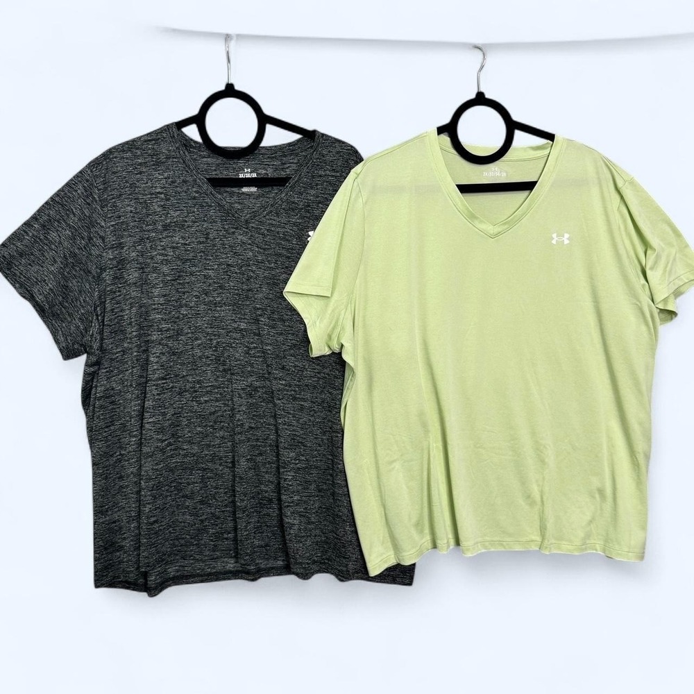 Under Armour V-Neck Tee Women's 3X Bundle 2-Pack Lime V-Neck Gray Heather Gym